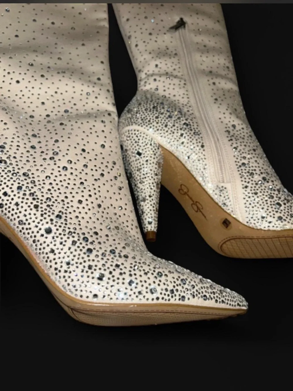 Jessica Simpson Cream Over-the-Knee Studded Pointed Toe Boots